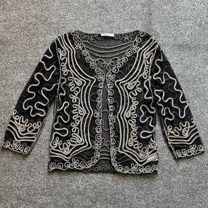 VTG Black Lace Sheer Open Front Cardigan Womens M Whimsigoth Fairy Festival Core